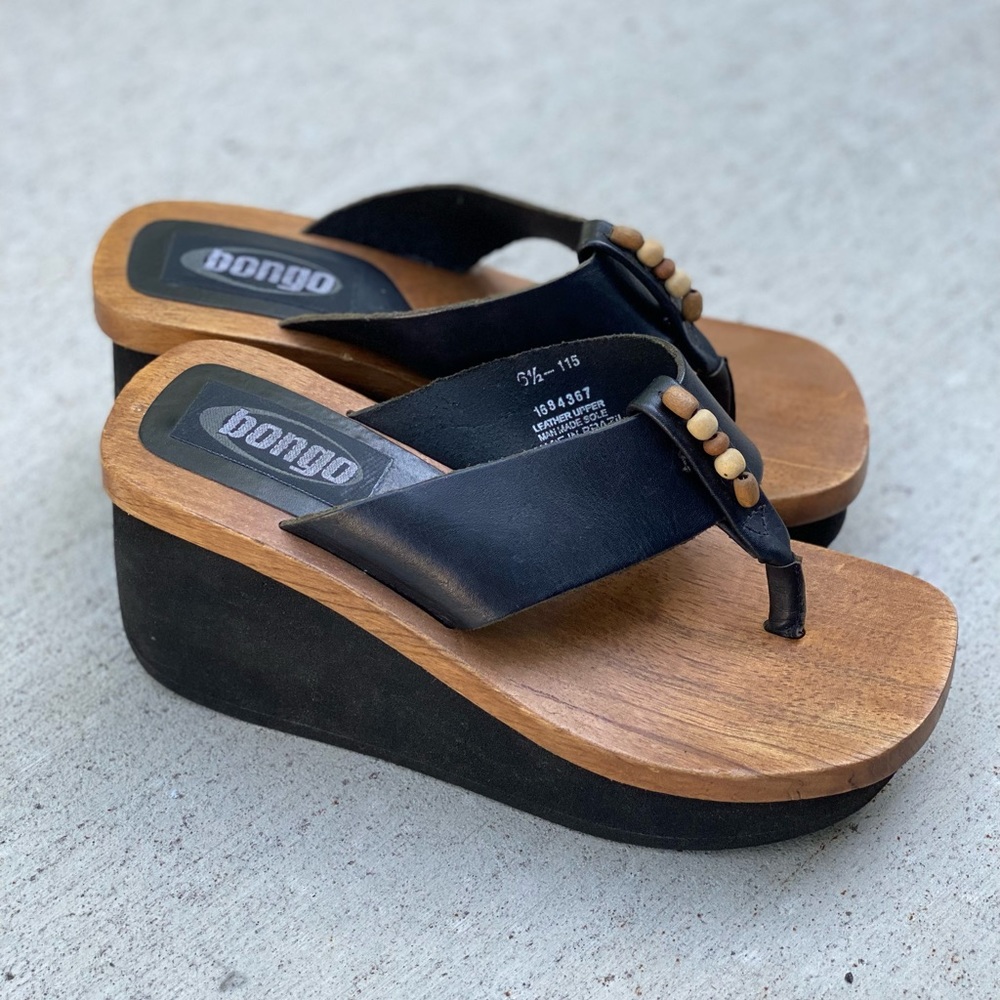Vintage BONGO 90s wooden platform sandal - Picture 2 of 8